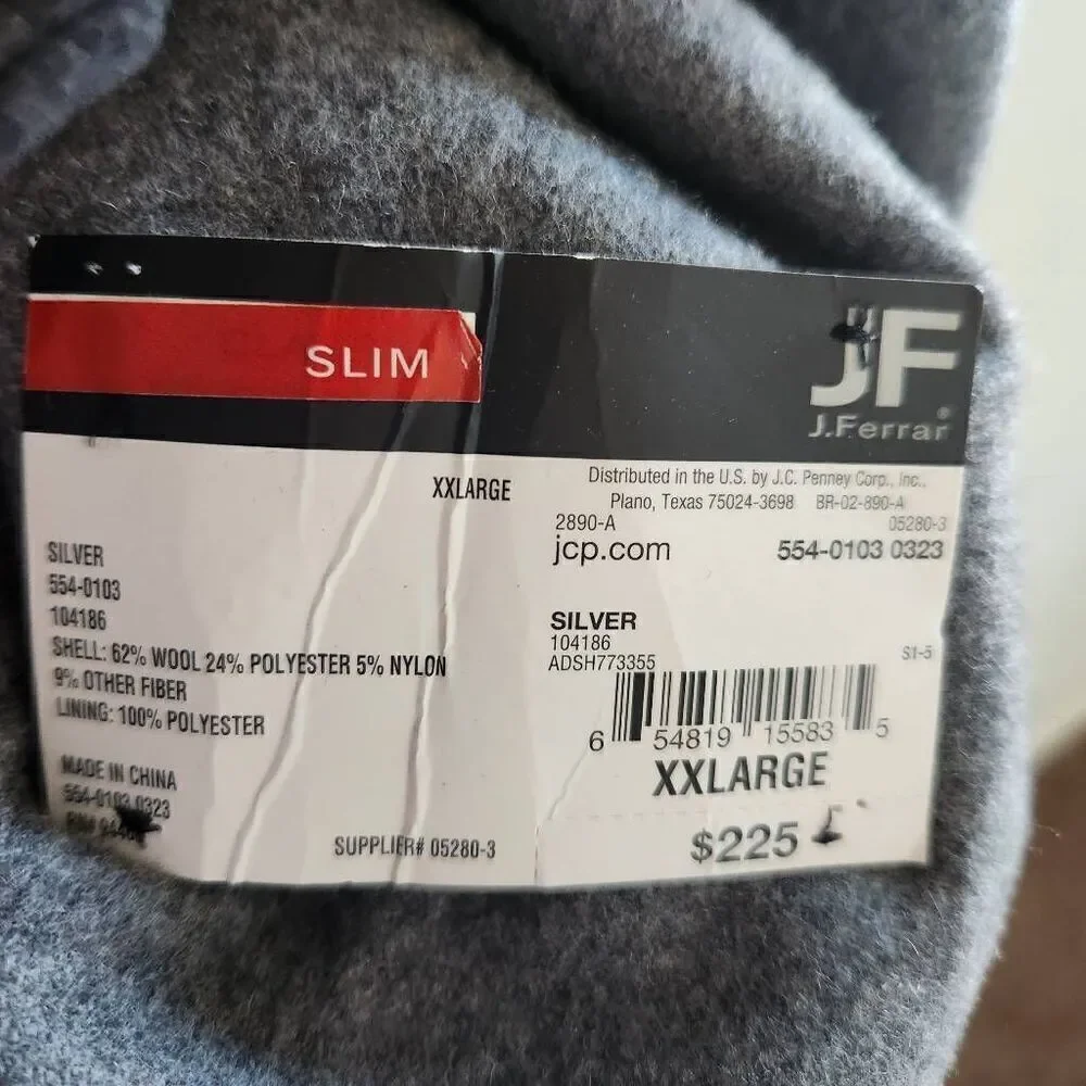 J.Ferrar men's 2XL plus size wool double breasted coat grey high neck vest